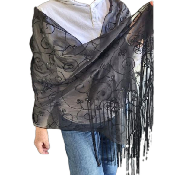 Sexy Black Embroidered/Sequined Evening Shawl - Picture 1 of 4